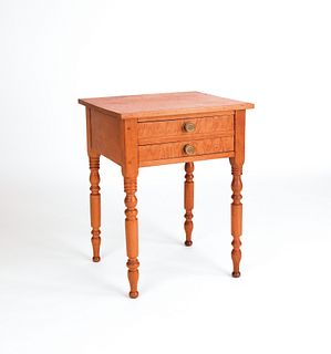 Sheraton maple two drawer stand, 19th c., 28 1/2".
