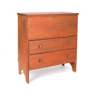 New England stained pine mule chest, 18th c., 42".