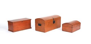 Two dome lid pine storage boxes, early 19th c., 29