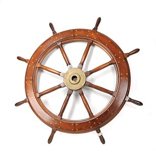 Brass and mahogany ship's wheel, 19th c., 48" dia.
