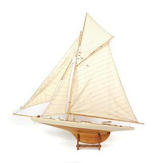 Painted pond boat model, 49" h., 46" w.