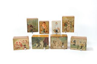 Group of thirteen lithographed wind up music boxes