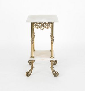Brass marble top stand, 27" h., 14" w.