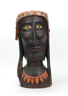 Carved wood bust of an Indian chief, mid 20th c.,2