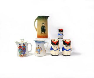 Six porcelain pitchers, late 19th/early 20th c., t