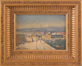 Oil on board impressionist seascape, late 19th c.,