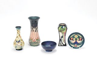 Five pieces of Moorcroft pottery, 20th c., with th