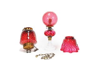 Cranberry hobnail glass chandelier, early 20th c.,
