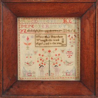 Silk on linen sampler wrought by Mary Ann Bratshaw