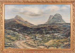 Oil on canvas landscape, signed M. Bussel, 20" x 3