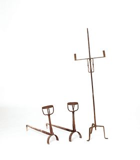 Wrought iron andirons, early 18th c., 17" h., toge