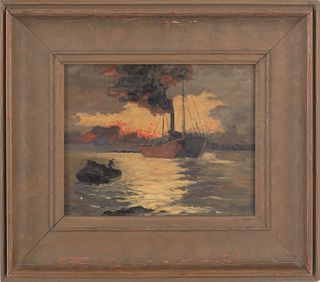 Oil on board maritime scene, early 20th c., signed