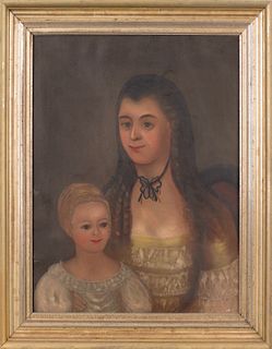 Oil on canvas portrait of a mother and child, 25 1