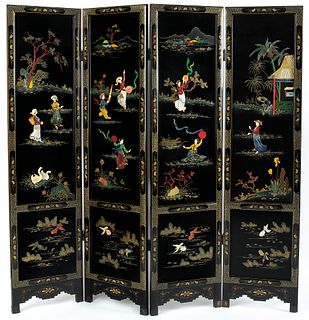 Chinese lacquer folding screen, 72 1/2" h., 72" w.