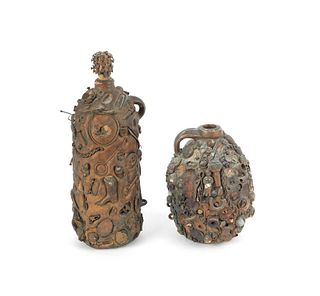 Two "memory jugs", late 19th c., 8" h. and 13" h.
