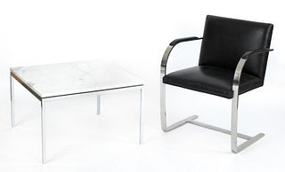 Knoll leather armchair, together with a marble top