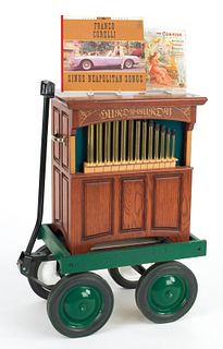 Hurdy-Gurdy organ, 35" h., together with a wagon c
