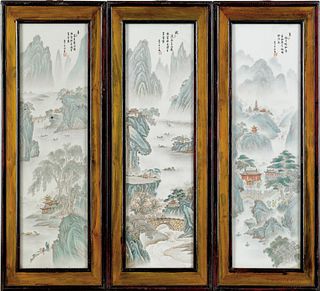 Set of four Chinese porcelain plaques, 29" x 8".