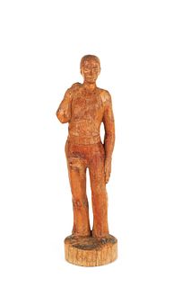 Carved wooden figure of a man, ca. 1900, 51" h.,
