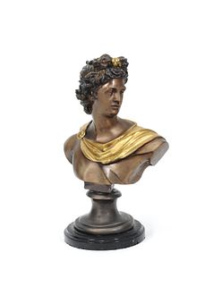 Bronze and marble bust of a Greek god, 20th c., 13