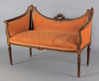 French giltwood love seat, 19th c., 32" h., 46" w.