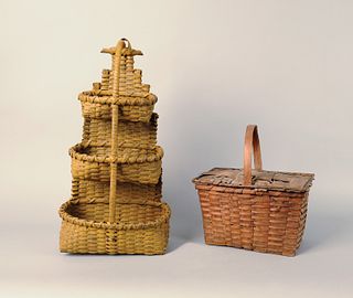 Three tier painted basket, 20th. c., 22" h., toget