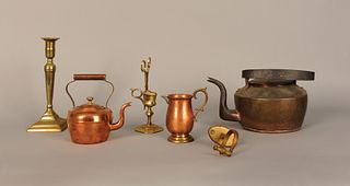 Metalware to include copper kettle stamped Roberts