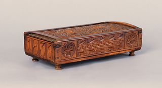 European carved pine box dated 1836, 2 1/2" h., 9"