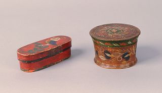Two European painted wood boxes, 19th c., 2 1/2" h