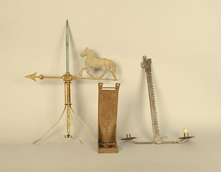 Collection of metalware to include hinges, trammel