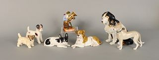 Six German porcelain dogs, together with a frog fi