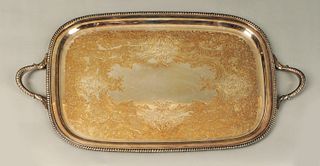 Silver plated tray, 16" x 27", together with a set