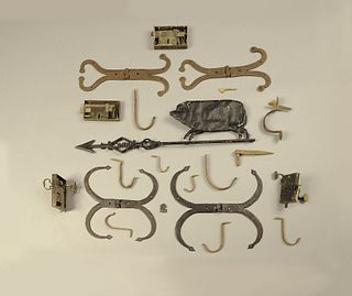 Colonial metalware to include early hinges, pig we