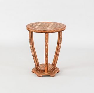 Moroccan inlaid stand, early 20th c., 20 1/4" h.,6