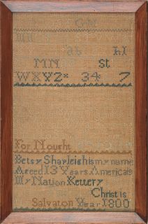 Maine silk on linen sampler dated 1800 wrought bye