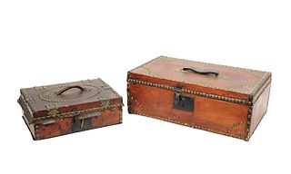 Two English decorated tack boxes, 19th c., 6 1/2".
