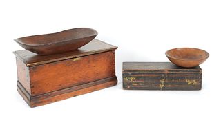 Woodenware to include a pine document box, painted