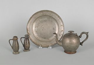 English pewter plate, ca. 1800, together with a te