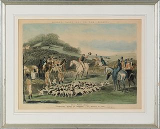 Lithograph fox hunt scene after Turner, 17" x 24",