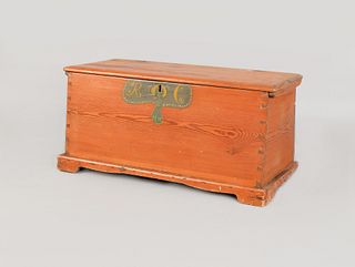 Pine blanket chest dated 1819, 21" x 43".