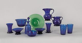 Eleven pieces of reproduction cobalt glass, togeth