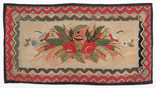 American floral hooked rug, early 20th c., 29" h.,