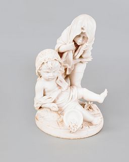 Alabaster sculpture of two children, early 20th c.
