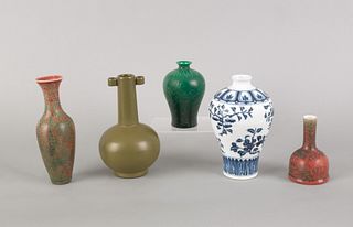Five Chinese porcelain vases, tallest - 7" h.