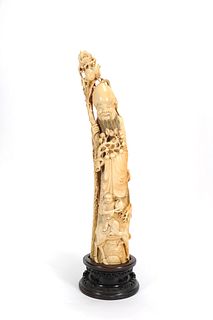 Large Chinese carved ivory tusk, 19th c., 27" h. w