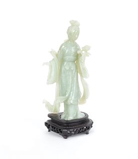 Chinese carved jade figure of a woman, 8" h., toge