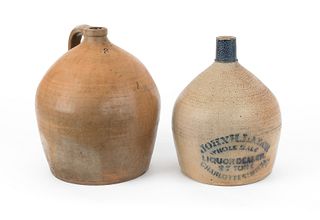 Two stoneware jugs, 19th c., one with cobalt scrip