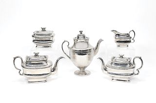 Five pieces of silver resist tea service, 19th c.,