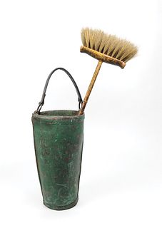 Painted leather fire bucket, 19th c., 14 1/4" h.,o