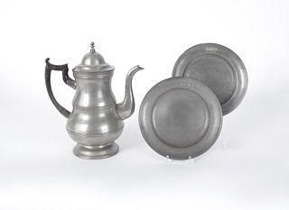 Boardman & Co. pewter coffee pot, 12" h., together
